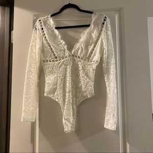 White Long Sleeve Lace Bodysuit